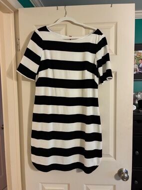 Eliza J Black and White Striped Mini Shift Dress